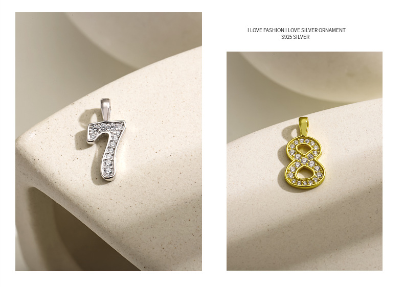 1g Weight Pendant Jewelry Making Type 15*8mm Jewelry Making Size Zircon Inlay Material DIY Jewelry Accessories Classification 1 Piece Quantity 925 Sterling Silver Material Number Pattern Modern Style, Classic Style Style 1 Piece 15*8mm 925 Sterling Silver Zircon Number Pendant 8