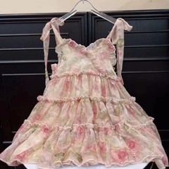 2024 Summer New Girls' Dress for Children, Children's Baby Floral Print Stylish Strappy Dress for Kids, Children's Princess Dress