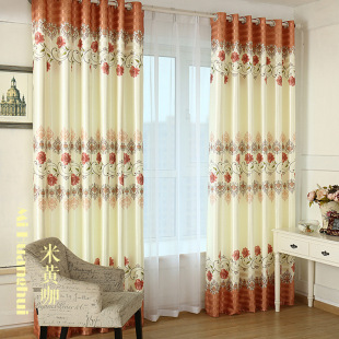 Pastoral Style Single-Sided Printed Short Curtain Finished Curtain Bedroom Living Room Balcony Floor-To-Ceiling Window Bay Window Blackout Cloth Floor-To-Ceiling Window