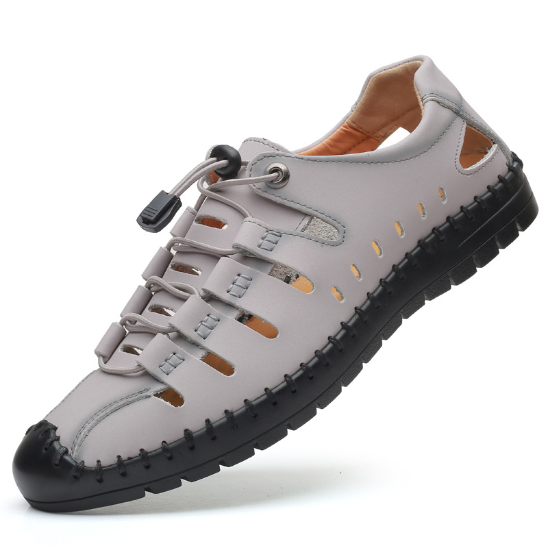 Verano nuevos hombres Sandalias Zapatos casuales de cuero hueco transpirable agujero zapatos de cuero fábrica al por mayor
