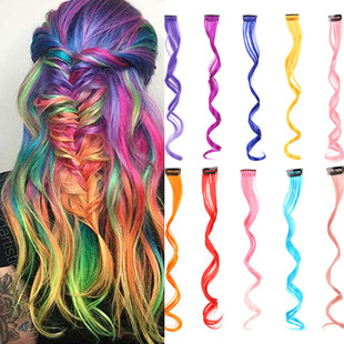 Colored Wig Piece for Women with Long Hair, Highlighted Gradient, Invisible, Traceless, Natural One-Piece Colorfulful Large Wave Clip Hair Extension