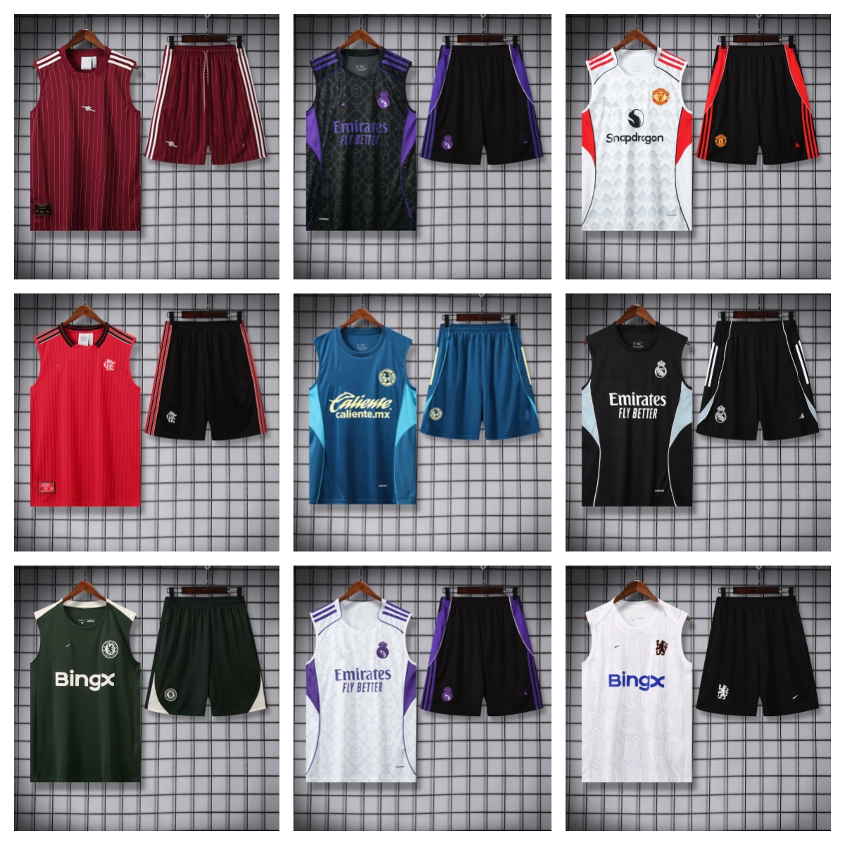 "Barselona", "Arsenal", "Chelsi", "Real Madrid" va Braziliya uchun ulgurji futbol jiletlari (kalta yengli mashg'ulot to'plamlari)