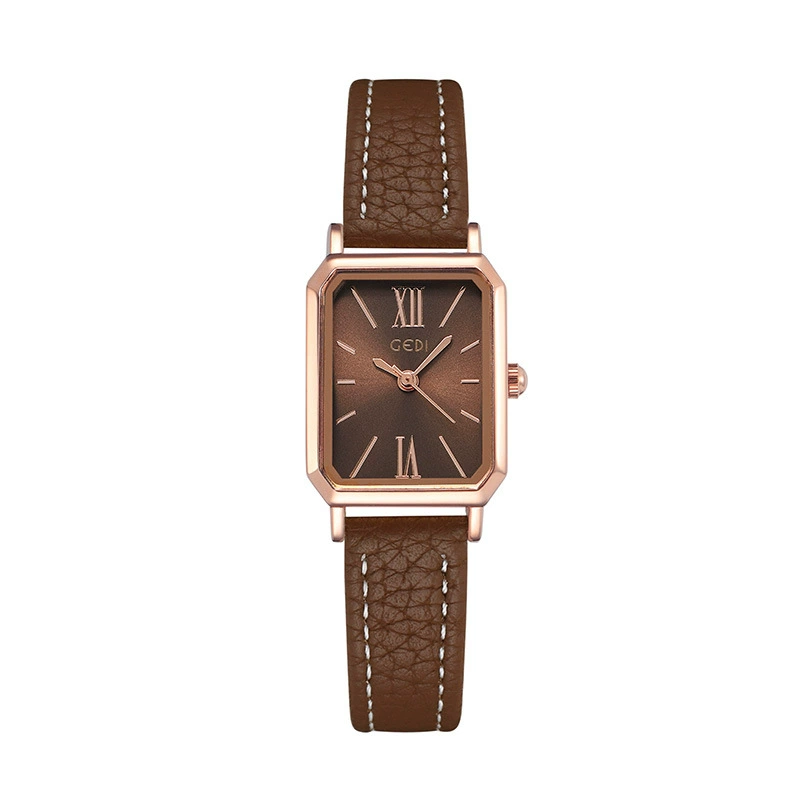 Rectangular Retro Quartz Women's Watch, Simple Korean Style, Leather-Look Strap, Lightweight