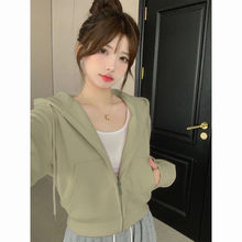 秋冬即墨加绒连帽卫衣外套女设计感短款长袖上衣小个子休闲开衫潮