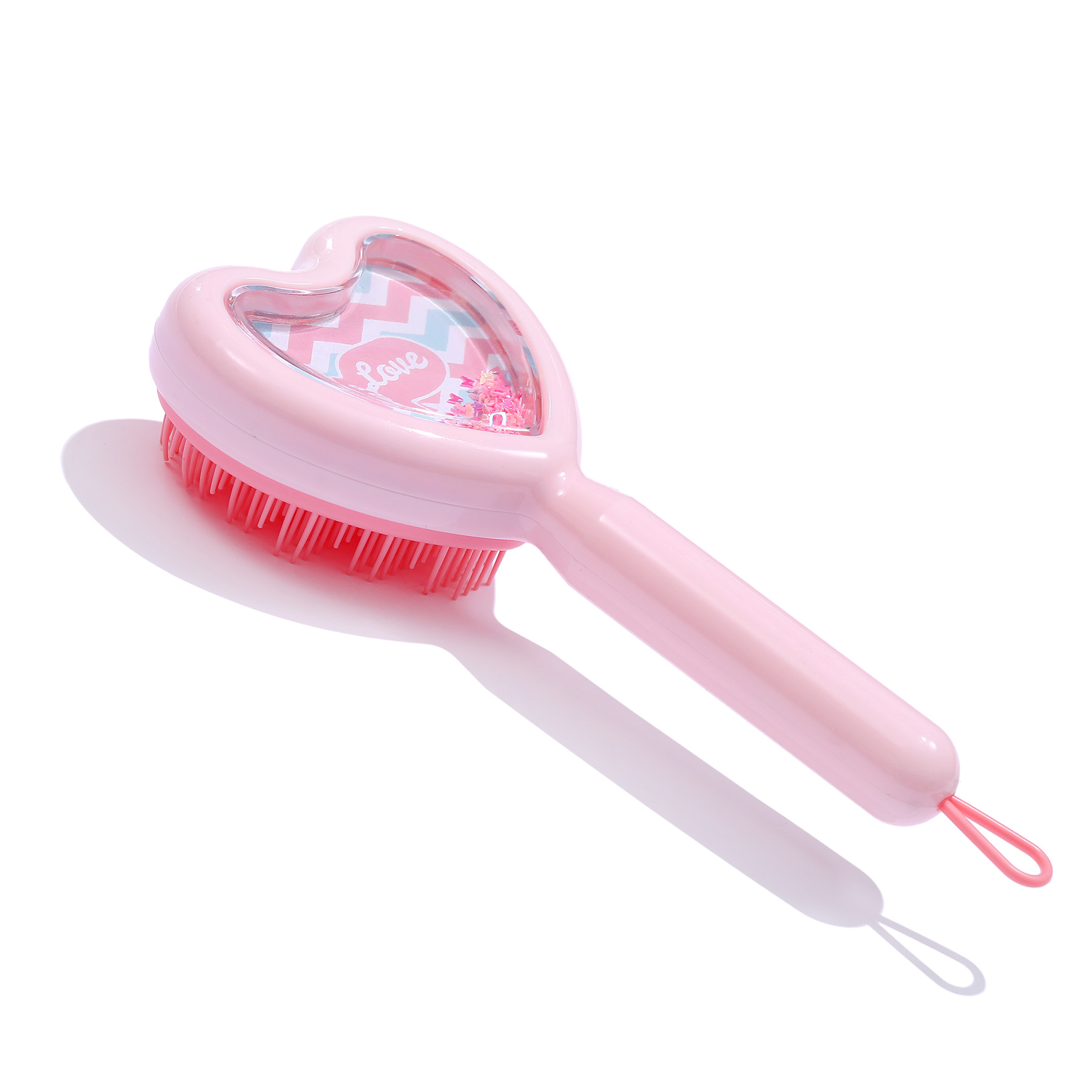 Venta al por mayor transfronteriza en stock nuevo creativo en forma de corazón transparente peine amor brillo lentejuelas dientes largos y cortos portátil viaje peine