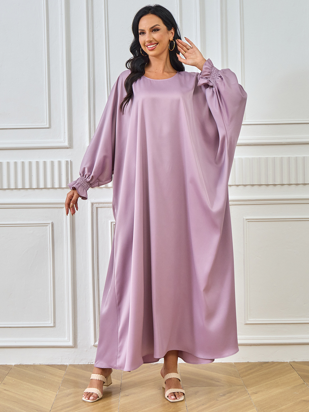2024 New Cross-Border Abaya Dubai Muslim Middle Eastern Women's Long Robe Solid Color Dress_ecoleips.com