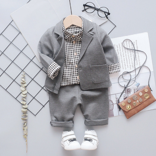 Children's spring suit, boy's suit, autumn long-sleeved baby suit, three-piece suit for baby boy, handsome and trendy clothes