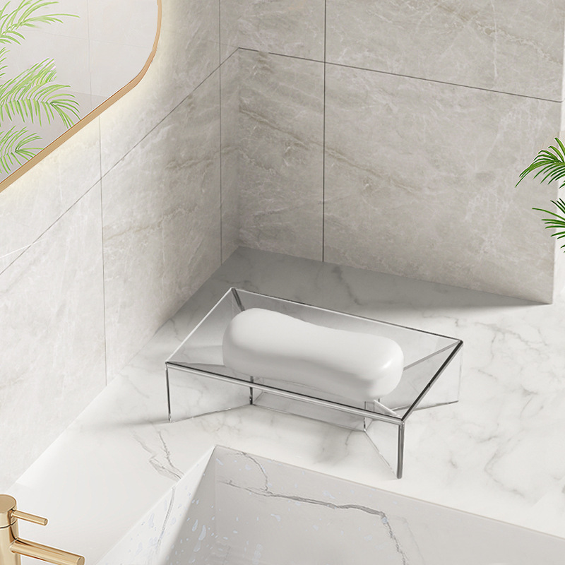 Transparent Soap Box Desktop Soap Rack Punch-free Drain Rack Home Bathroom Toilet Style Soap Box