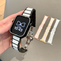 适用苹果applewatch金属三珠蝴蝶扣实心钢带iwatchs10华为手表带