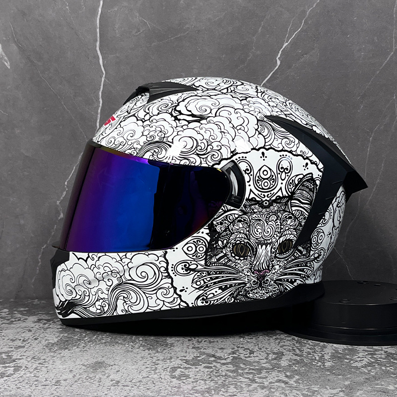 LVS casco de la motocicleta estándar nacional de los hombres y las mujeres del casco completo de doble lente de invierno motocicleta eléctrica Bluetooth cabeza Gris Cuatro Estaciones