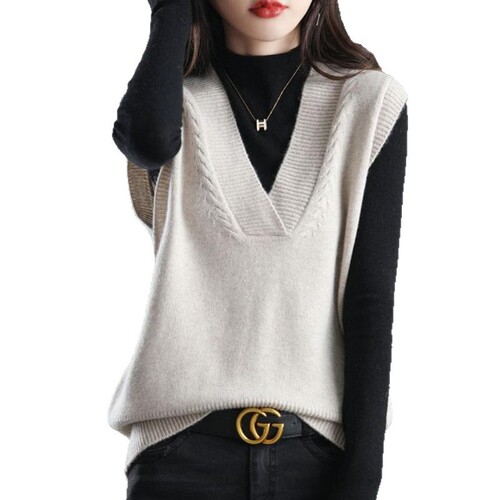 Women's Spring New V-neck Sweater Vest Top Knit Cardigan Wool Yarn Outerwear Solid Color Little Jacket