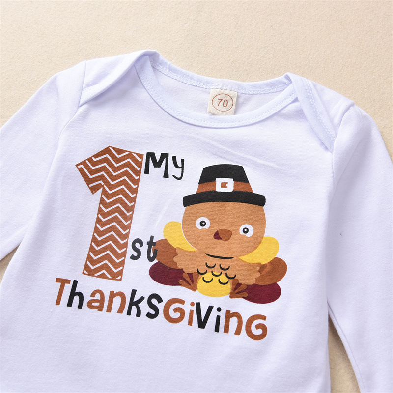 2021 Thanksgiving New Long-sleeve Jumpsuit Suit Cartoon Turkey Letter Printing Children's Suit Thanksgiving Children's Clothing display picture 7