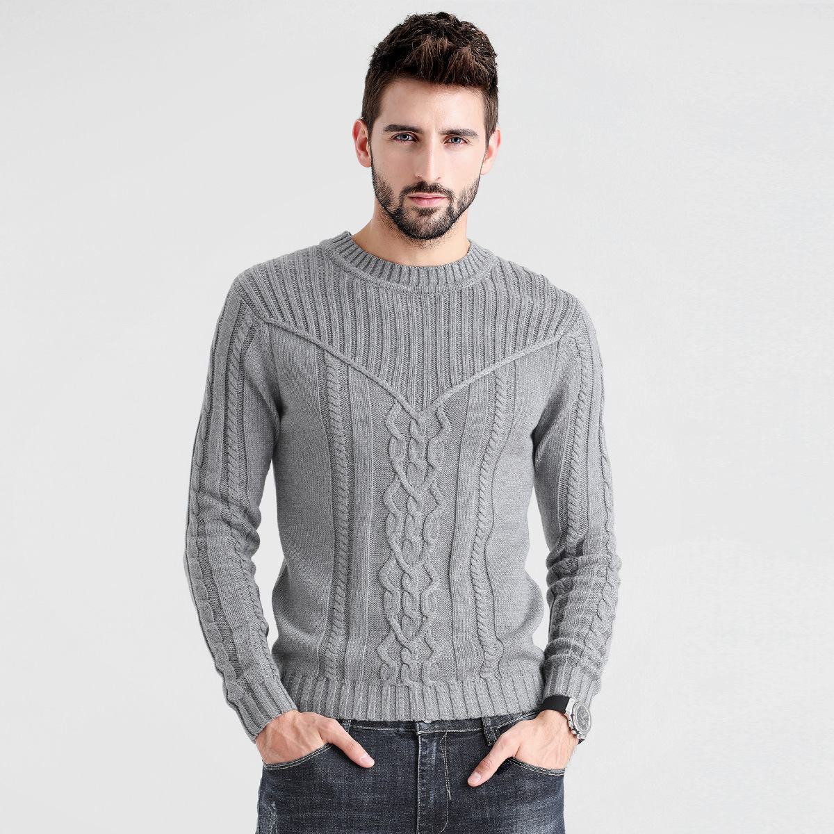 2021秋冬新款亞馬遜圓領(lǐng)毛衣男歐美跨境休閑套頭針織衫一件代發(fā)