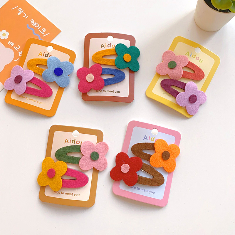 Korean Version Colorful Non-woven Fabric Flower Hair Clips Sweet Girl Heart Bangs BB Clip Fringe Hair Accessories