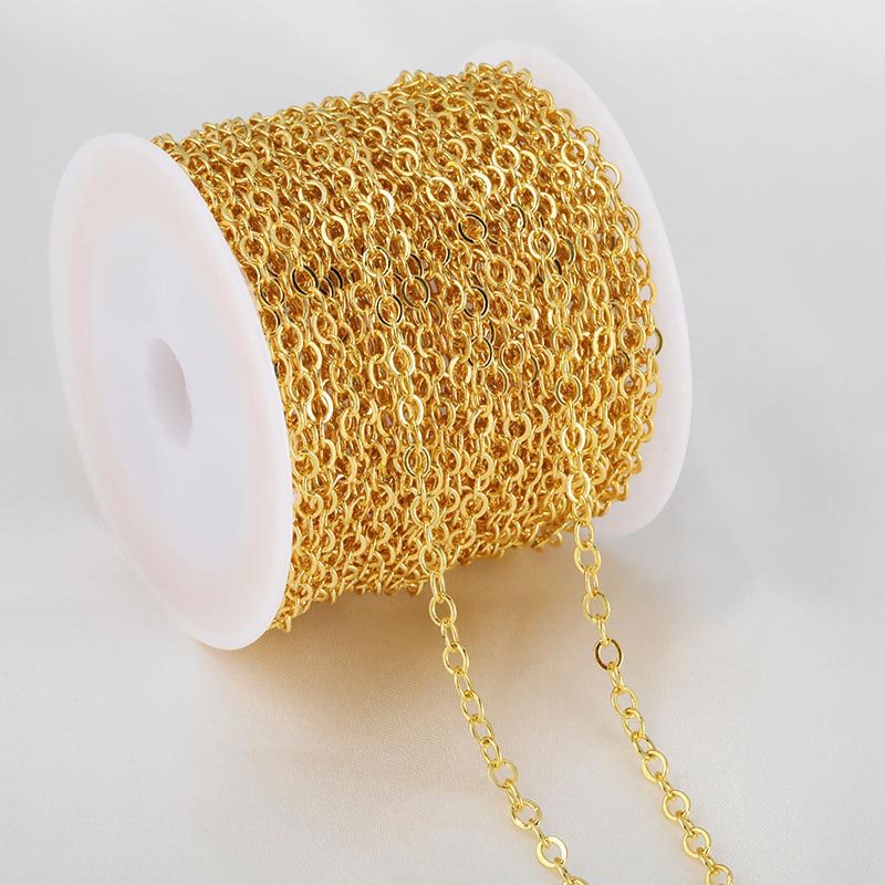Venta caliente de 10 metros / rollo de cadena de cobre en forma de o para mantener el color, collar artesanal chapado a mano semiacabado accesorios de joyería de cadena DIY