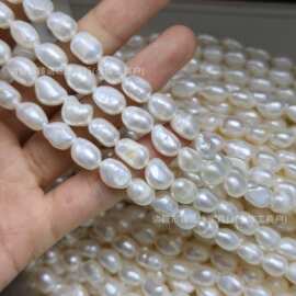天然淡水无核珍珠项链两面光异形珍珠直孔7-8mm半成品串珠可diy