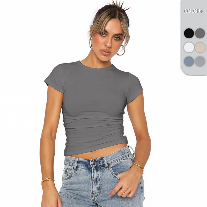 2025 Hot-Selling European and American Fashion New Casual Round-Neck Pullover Versatile Breathable Moisture-Wicking Y2K Short-Sleeve T-Shirt