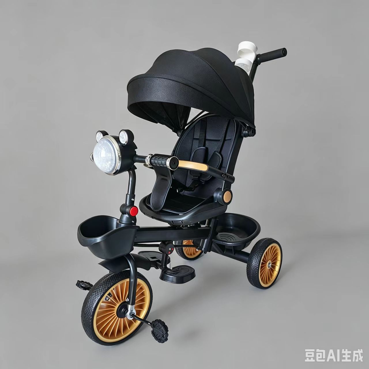 Triciclo de Empuje Infantil de Metal Reclinable Bidireccional para Bebés