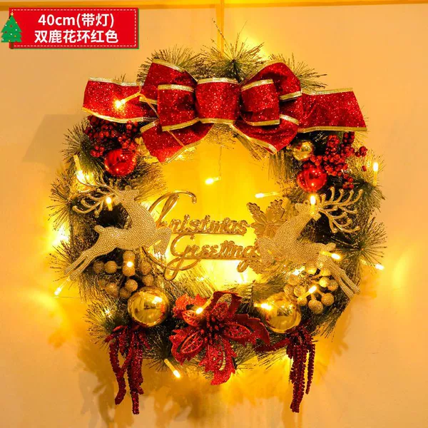 ➮40cm red double deer garland [with light + hook]✰