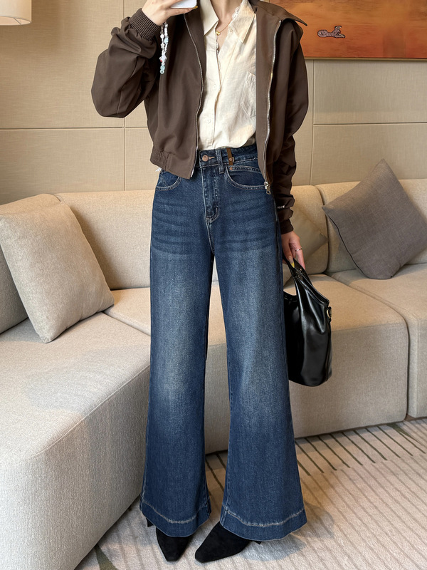 十三行女装宽松喇叭牛仔裤2025秋季显瘦高腰小个子九分裤高腰显瘦|undefined