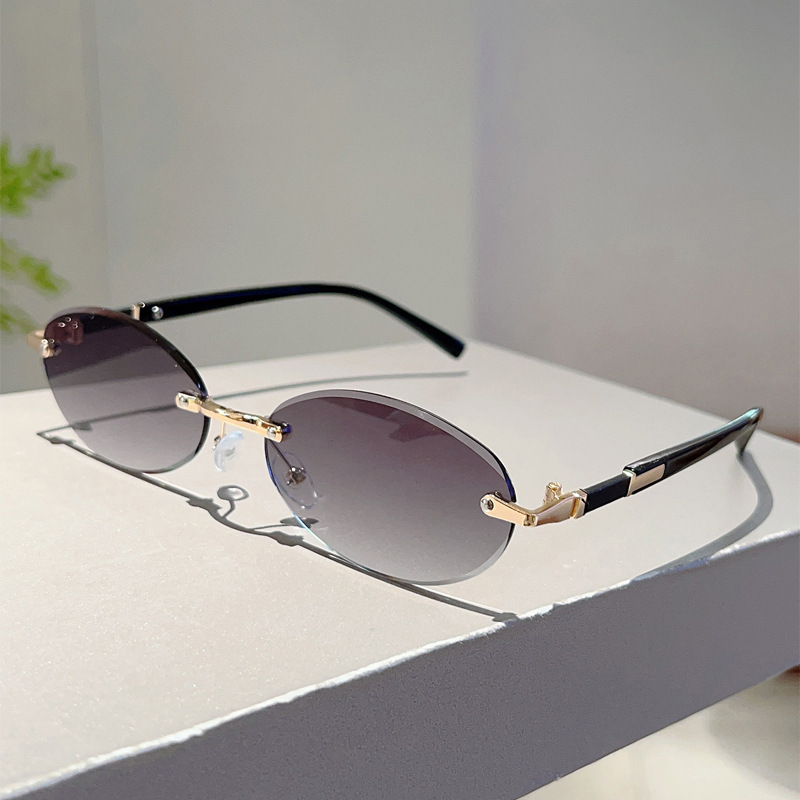 Ovale Rahmenlose Sonnenbrille Für Damen Modisches Trend Accessoire_voghion.com