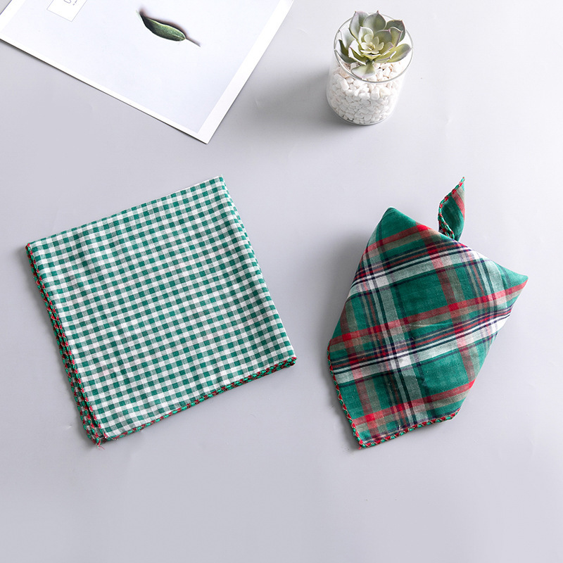 儿童纯棉围巾韩版潮四季宝宝男童女童双面四方巾季韩国_绿色大格