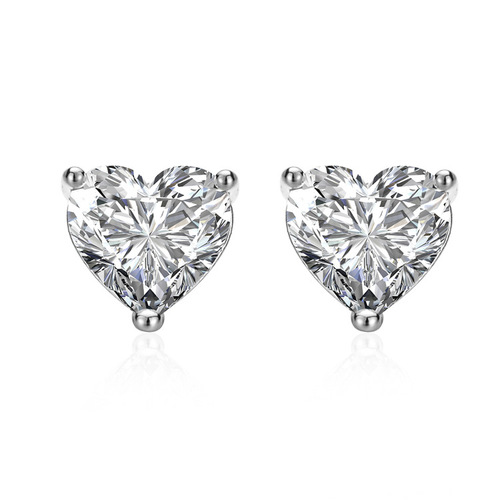 Fashionable, simple and cute single diamond heart-shaped earrings simulated mossanite earrings for girlfriend gifts