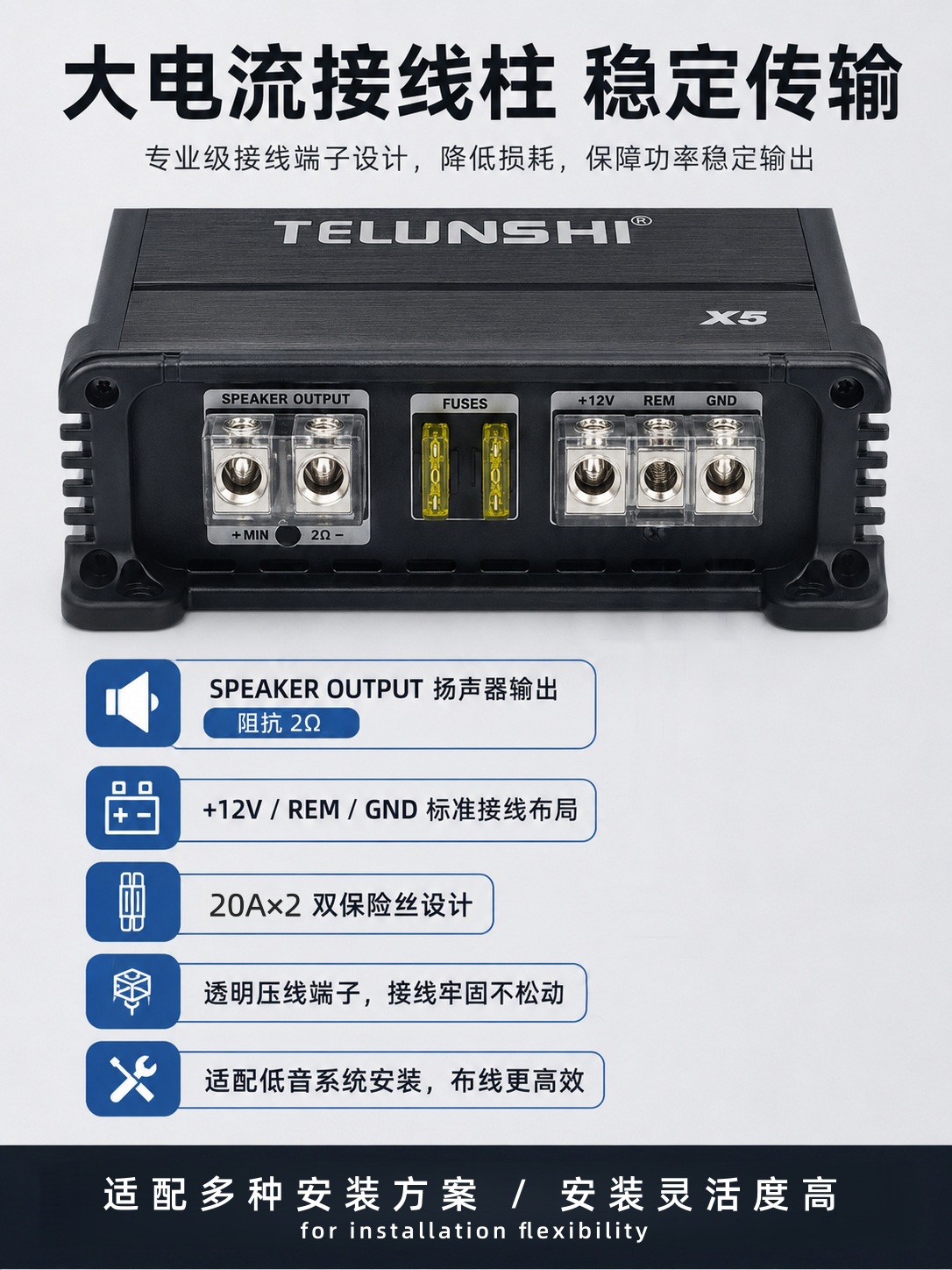 Source Factory Class D Single-Channel Car Amplifier, In-Car High-Power Subwoofer Amplifier, Car Audio Modification Oem