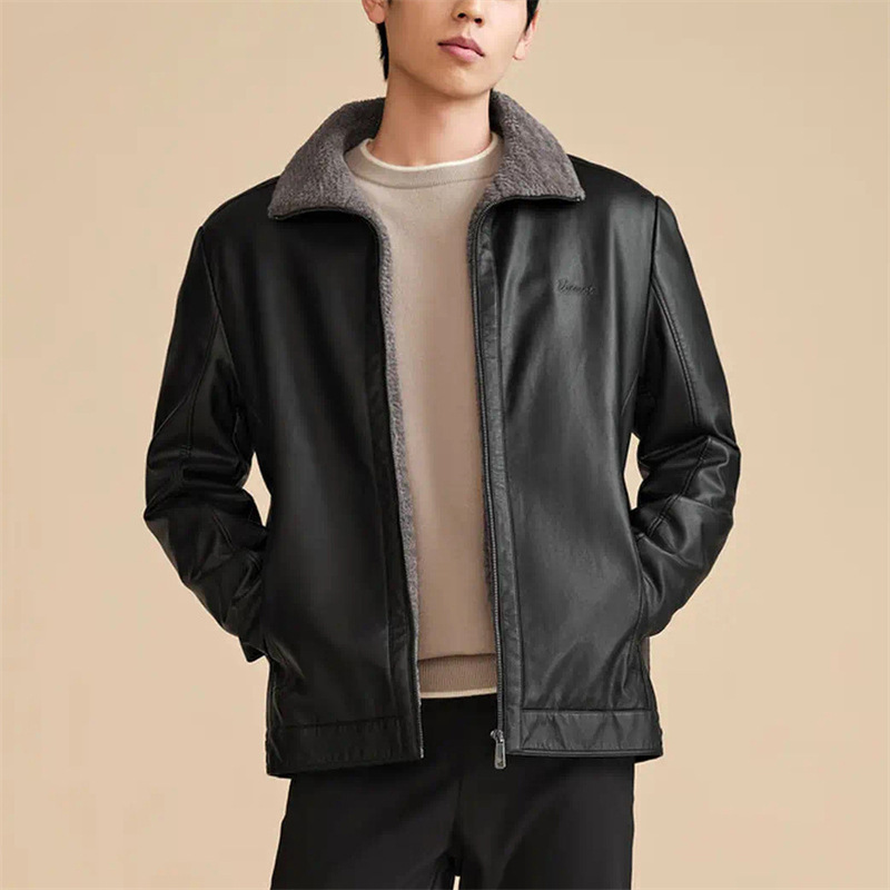 Brand Cut Label Men's Autumn and Winter Lapel Zipper Placket Plush Lining Warm Jacket J4Y176