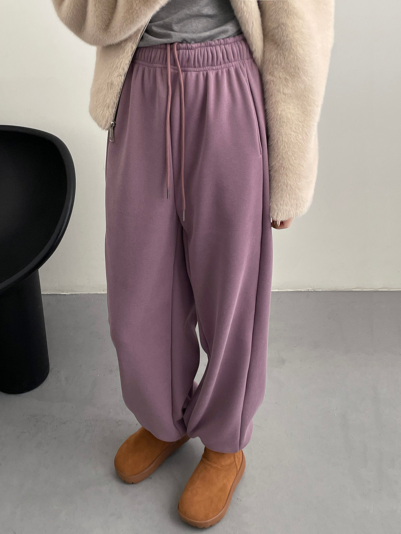 [Zhichengxi] Pantalones de chándal de invierno gruesos y con forro polar Taichuan, pantalones de chándal de pierna ancha cálidos con cordón para mujer 5575 image 3