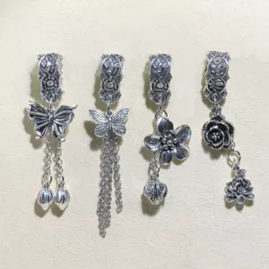 High Color Retention Crystal Accessories Retro Style Xizang Silver Alloy Butterfly Flower Pendant Tassel Spacer Beads DIY Jewelry
