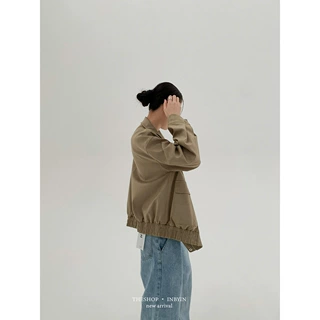 inbyin复古牛皮绒立领外套宽松廓形美拉德女装秋季棕色皮衣