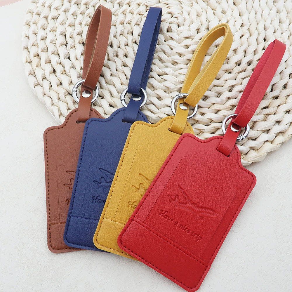 in stock cross-border printable logo travel luggage tag with spring ring boarding pass logo PU leather shipping tag