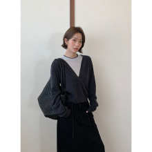 木兰 简约v领针织套头衫女2025十三行秋季新款韩版毛织上衣 56093