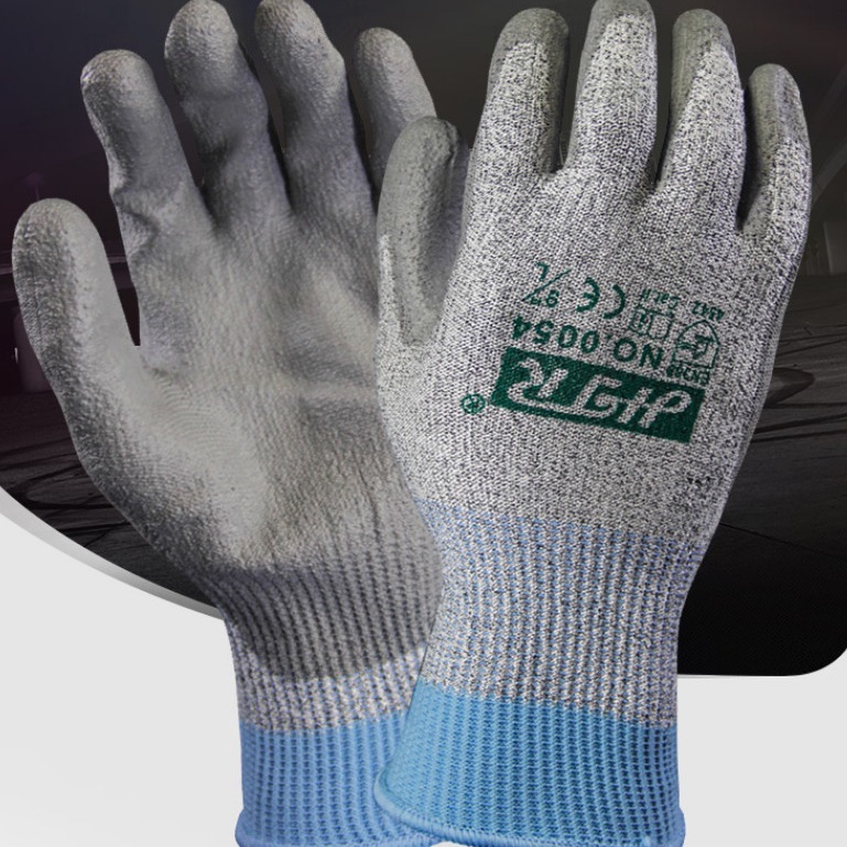 海太尔0054 PU掌涂防割手套 针织手腕灰色耐磨损防撕裂手感