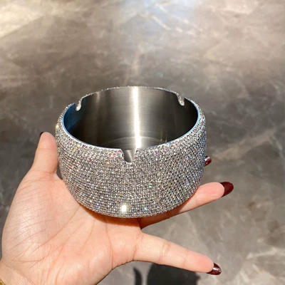 Cross-border Stainless Steel Diamond-encrusted Classroom Furniture Gifts Ashtray Nightclub Simple Drop-resistant Personalized Furnishings