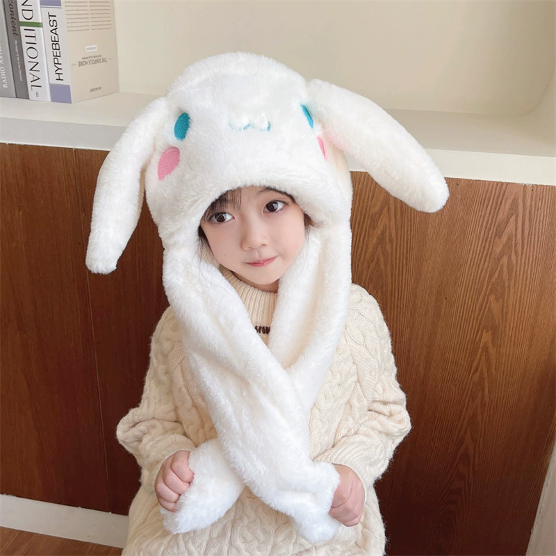 Cute velvet hat with hood, keep warm scarf, demi-season gloves, set for elementary school students, 3 piece set