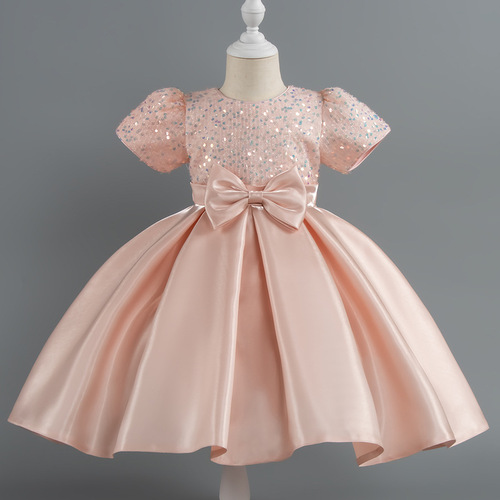 Children's clothing wedding dress princess dress purple dress bow dress for small and middle children's performance clothes baby dress