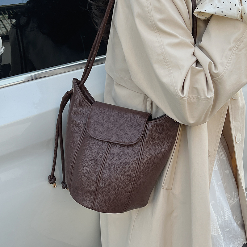 Retro Lychee Pattern Bag, Simple And Versatile Bucket Bag, Fashionable Shoulder Bag, Commuting Crossbody Bag_voghion.com