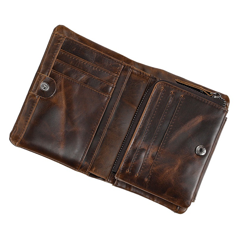 Genuine Leather Wallet Coin Bag Multi-card Top Layer Cowhide Tri-fold Short Wallet Amazon Explosions Cowhide Coin Wallet