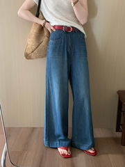 复古窄版直筒牛仔裤女2025新款夏薄款大码胖mm显瘦宽松时尚阔腿裤