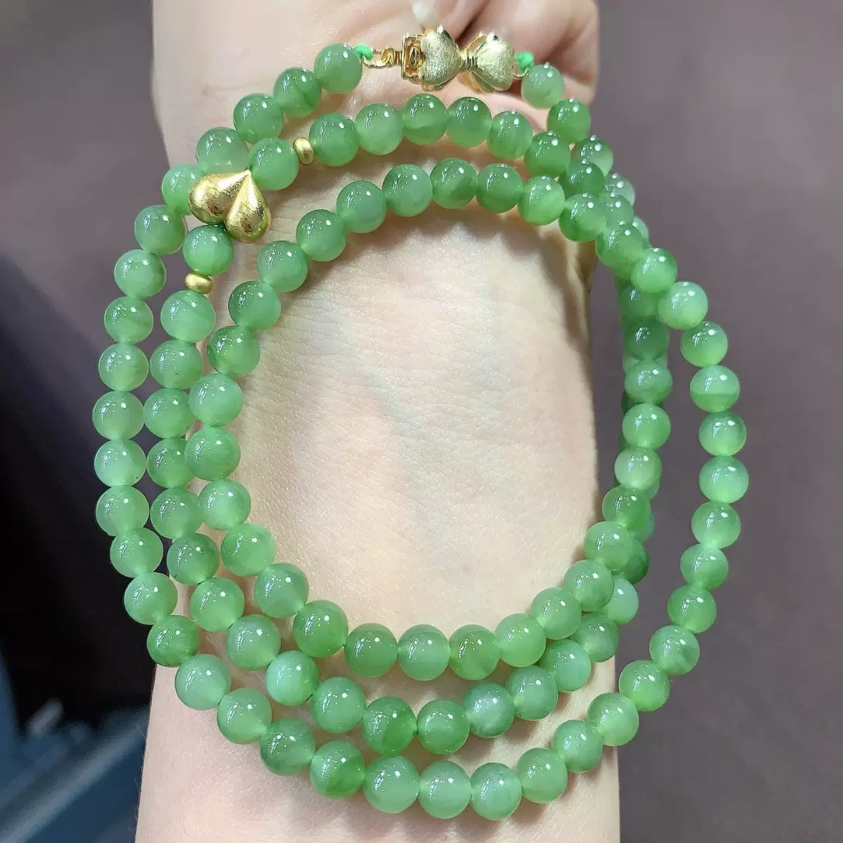 天然和田俄碧玉项链 时尚苹果绿108颗圆珠长链diy 多圈手链毛衣链
