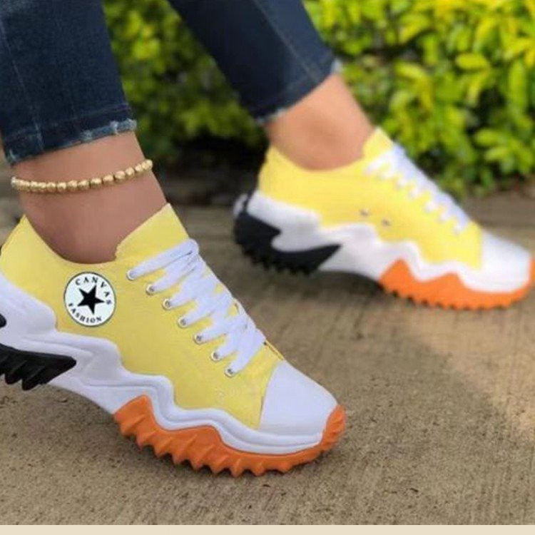 Sonbahar Ve Kış Yeni Kadın Rahat Kanvas Ayakkabılar Dış Ticaret Büyük Boy Spor Ayakkabı Kalın Alt Düşük Üst Nefes Bağcıklı Baba Ayakkabı Kadın_voghion.com