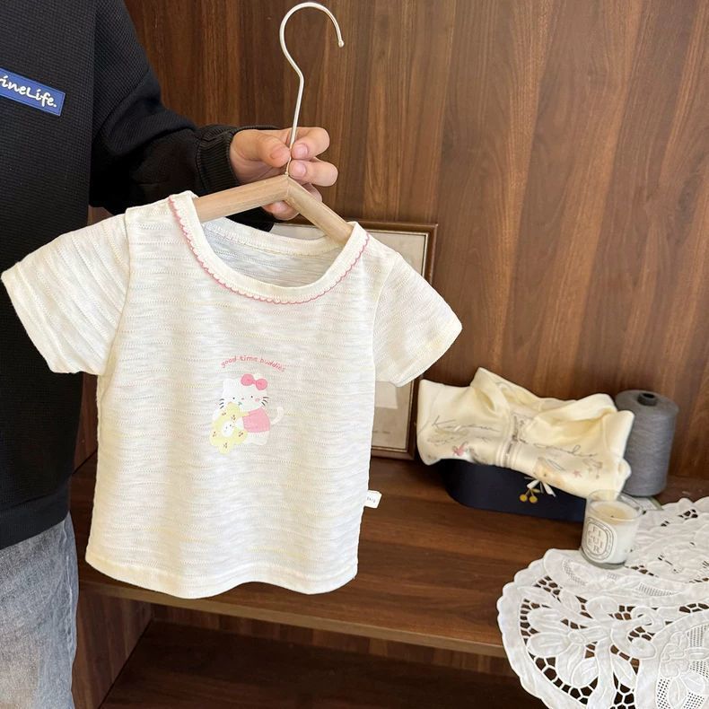 透气薄款细针织上衣女婴儿夏季女宝宝新款女童彩条纹短袖T恤休闲|undefined
