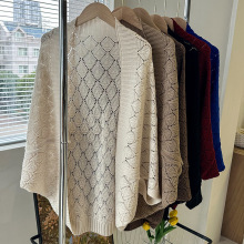 春夏针织小披肩韩版甜美开衫菱形镂空仿羊绒针织防晒外穿旗袍外套