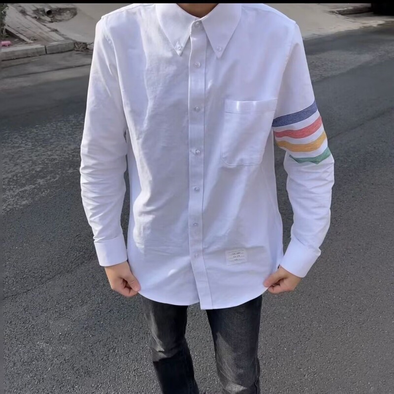 Long-Sleeved Shirt with Rainbow Four-Bar Zipper, Stylish and Handsome Men's Loose-Fitting Trendy Korean-Style Lapel Jacket Long-Sleeved Shirt with Rainbow Four-Bar Zipper, Stylish and Handsome Men's Loose-Fitting Trendy Korean-Style Lapel Jacket