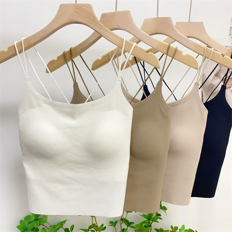 Летний бесшовный ледяной шелковый подтяжка женский тонкий бретелек