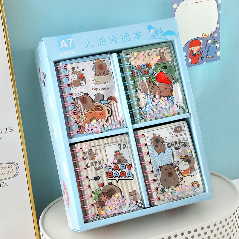 Kapibala en el libro de bobina de aceite, arenas movedizas de dibujos animados, libro de cuentas de mano de boutique lindo, libro de bolsillo, papelería para estudiantes