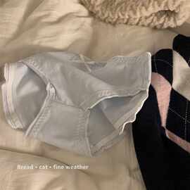 日系纯色中腰学生少女柔软无痕可爱蝴蝶结荷叶边纯棉透气内裤女