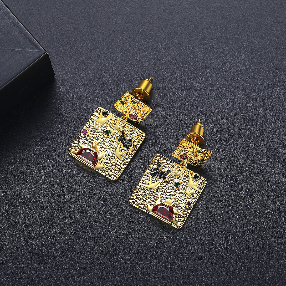 retro design brass geometric square fashionable elegant earrings…